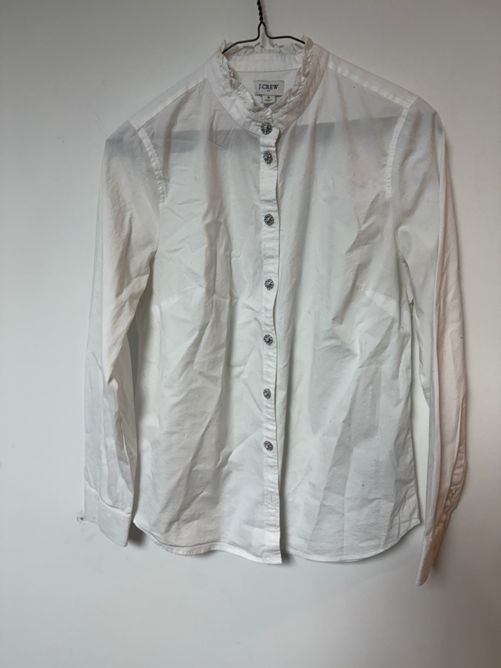J. Crew White Ruffle-Neck Button-Front Shirt